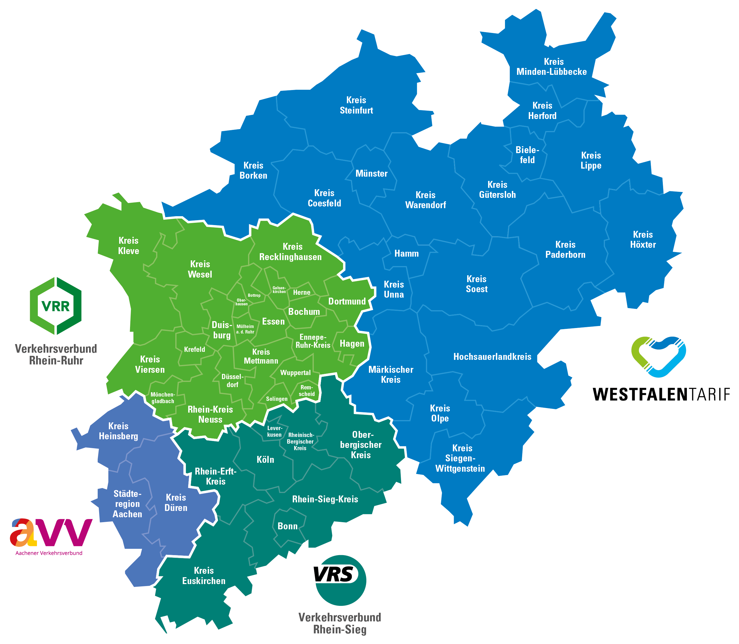 Übersichtskarte der Verbundtarife in NRW